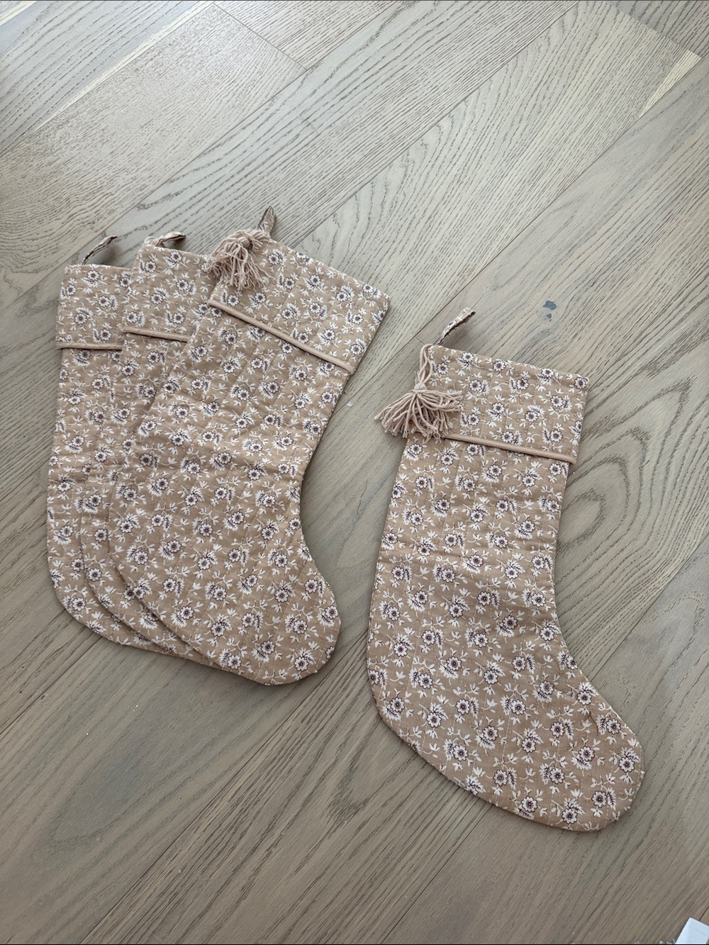 Rylee + Cru Tan Floral Kids Stockings with Tassel
